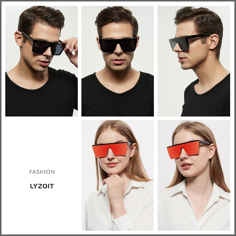 LYZOIT Square Oversized Sunglasses for Women Men Big Flat Top Fashion Shield Large UV Protection Rimless Shades - Image 5